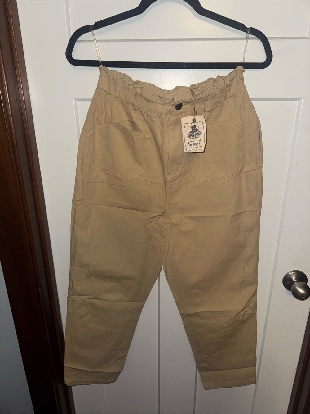 Easel Paperbag Waist Ankle Pants in Tan